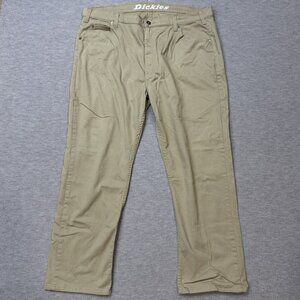 Dickies Mens Khaki Pants Stretch Straight Leg Pockets Tan Trouser Size 40X30